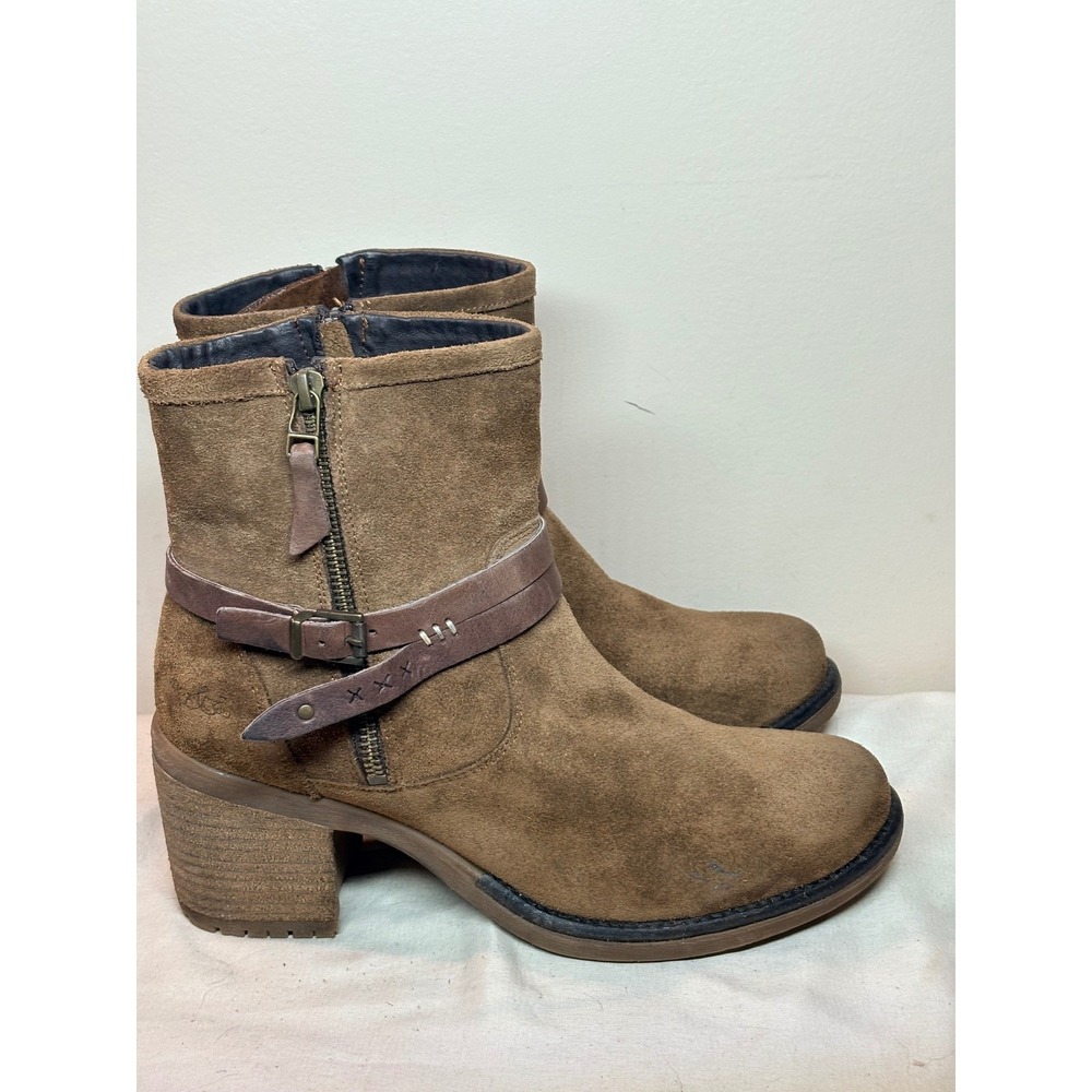 Bos & Co Magic Brown Suede Ankle Boots Buckle Strap Block Heel Size 41 Portugal